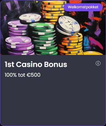 1st casino bonus 100% tot €500 – stapel kleurrijke fiches op graffiti achtergrond