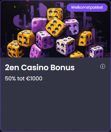 2nd casino bonus 50% tot €1000 – stapel gele en paarse dobbelstenen op donkere achtergrond