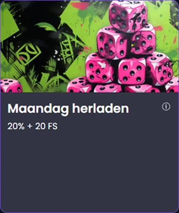 Maandag herladen bonus 20% en 20 free spins – roze dobbelstenen op groene achtergrond