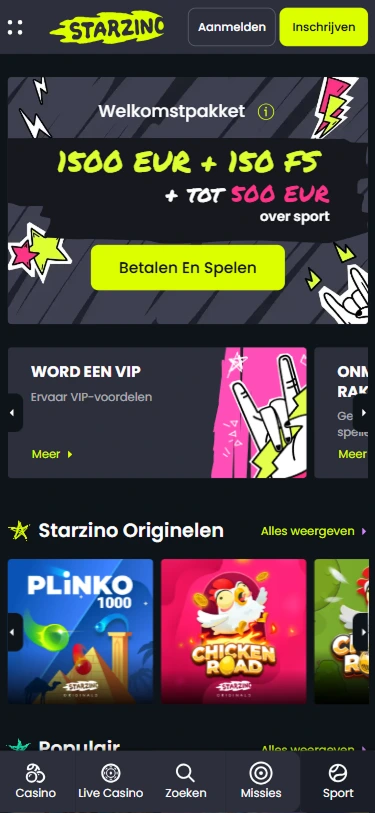 Starzino welkomstpakket – €1500 + 150 free spins + €500 voor sportweddenschappen